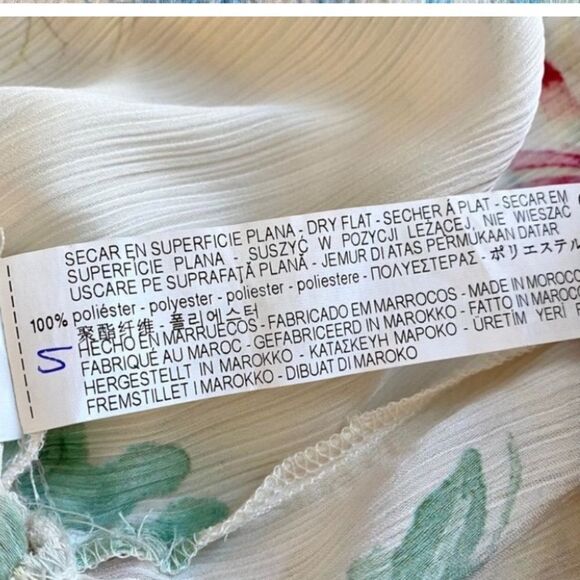 Zara Semi-Sheer Ivory Floral Lace Up Neckline Kimono Sleeve Peplum Top Size M - Picture 10 of 12